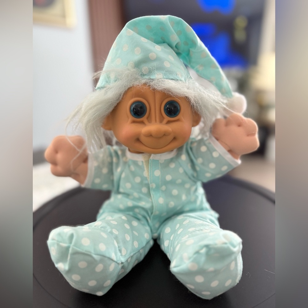Vintage Charming Troll Doll in Polka Dot Pajamas